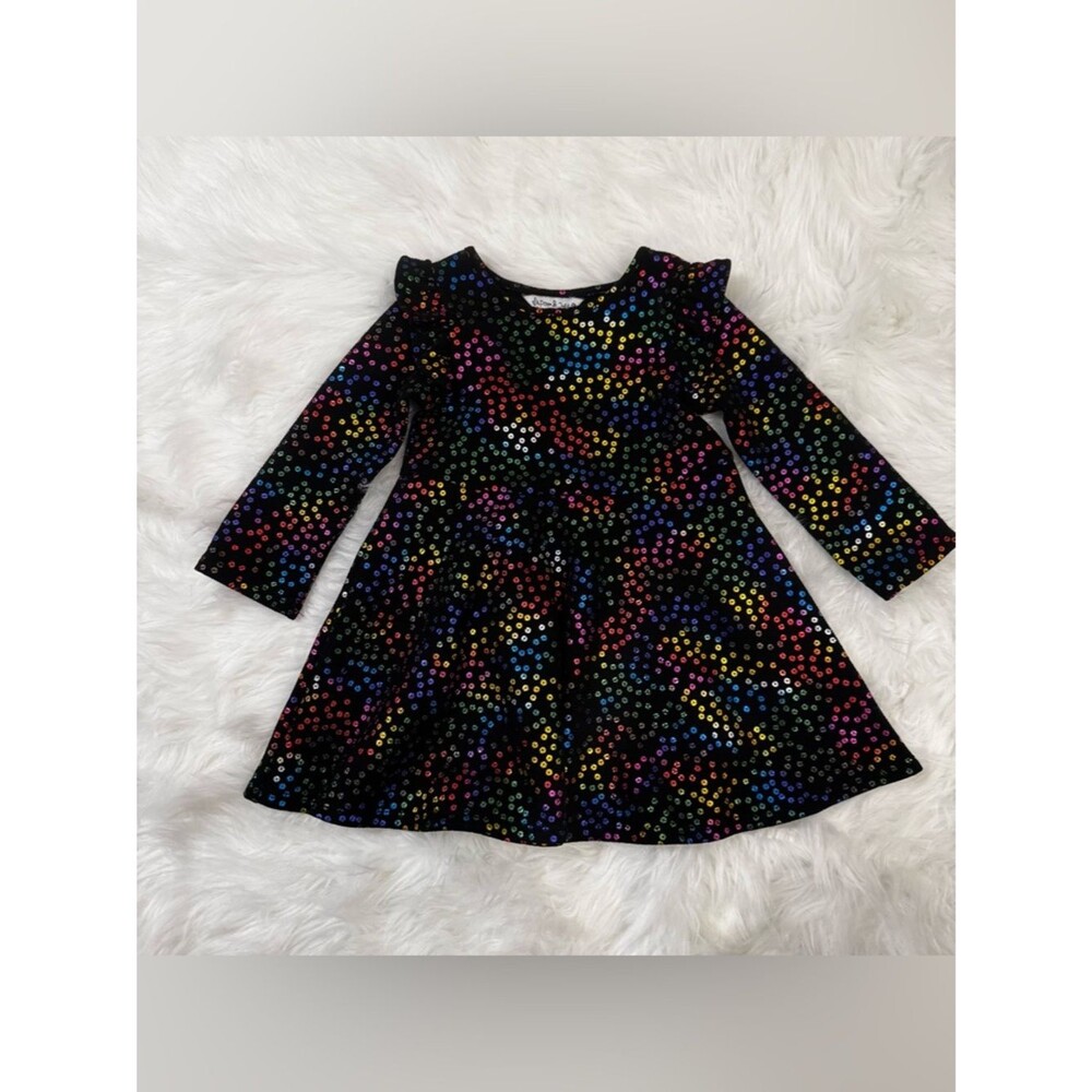 Pippa & Julie Black Long-Sleeve Dress with Rainbow Sequin Dots - Picture 2 of 11